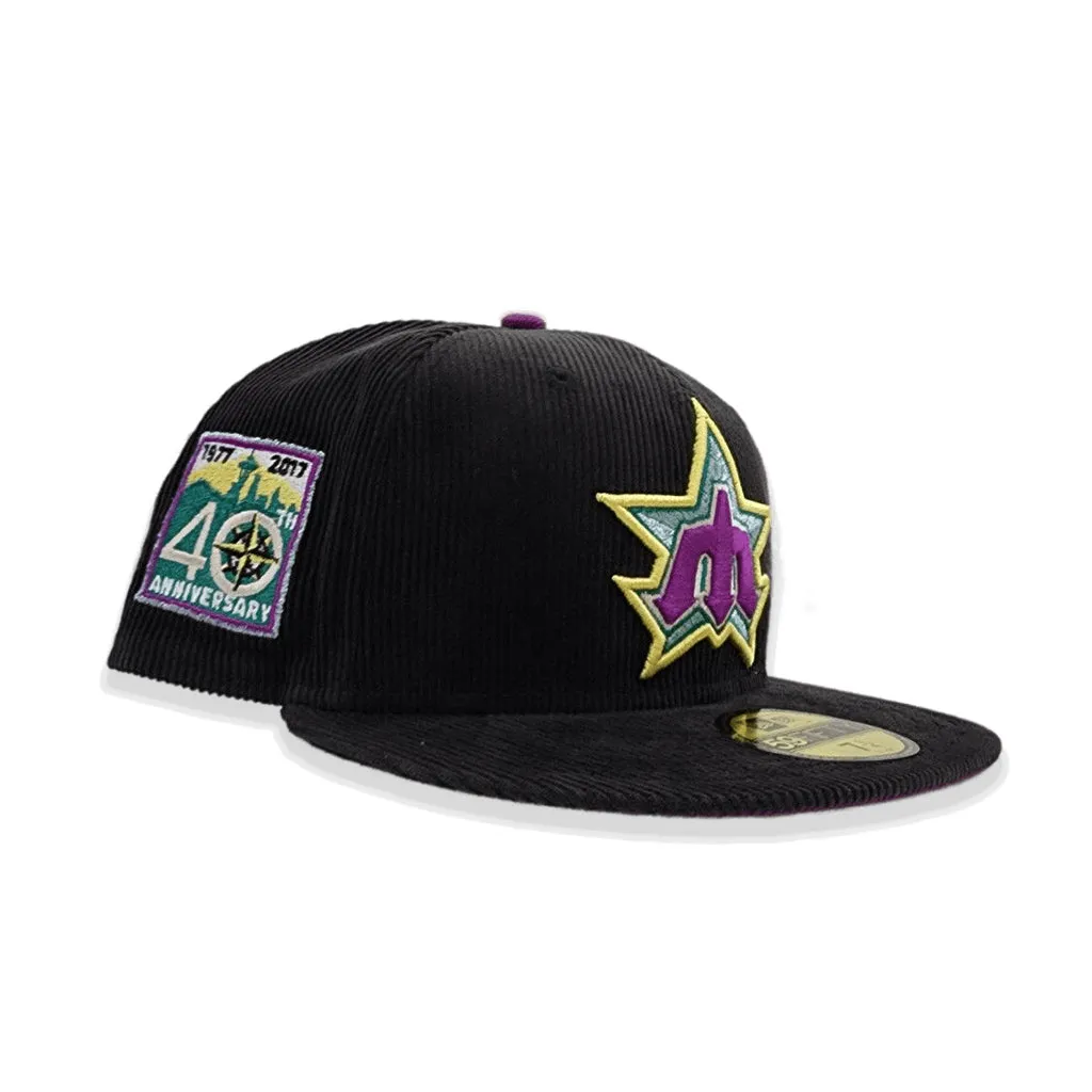Black Corduroy Seattle Mariners Grape Purple Bottom 40th Anniversary Side Patch New Era 59Fifty Fitted