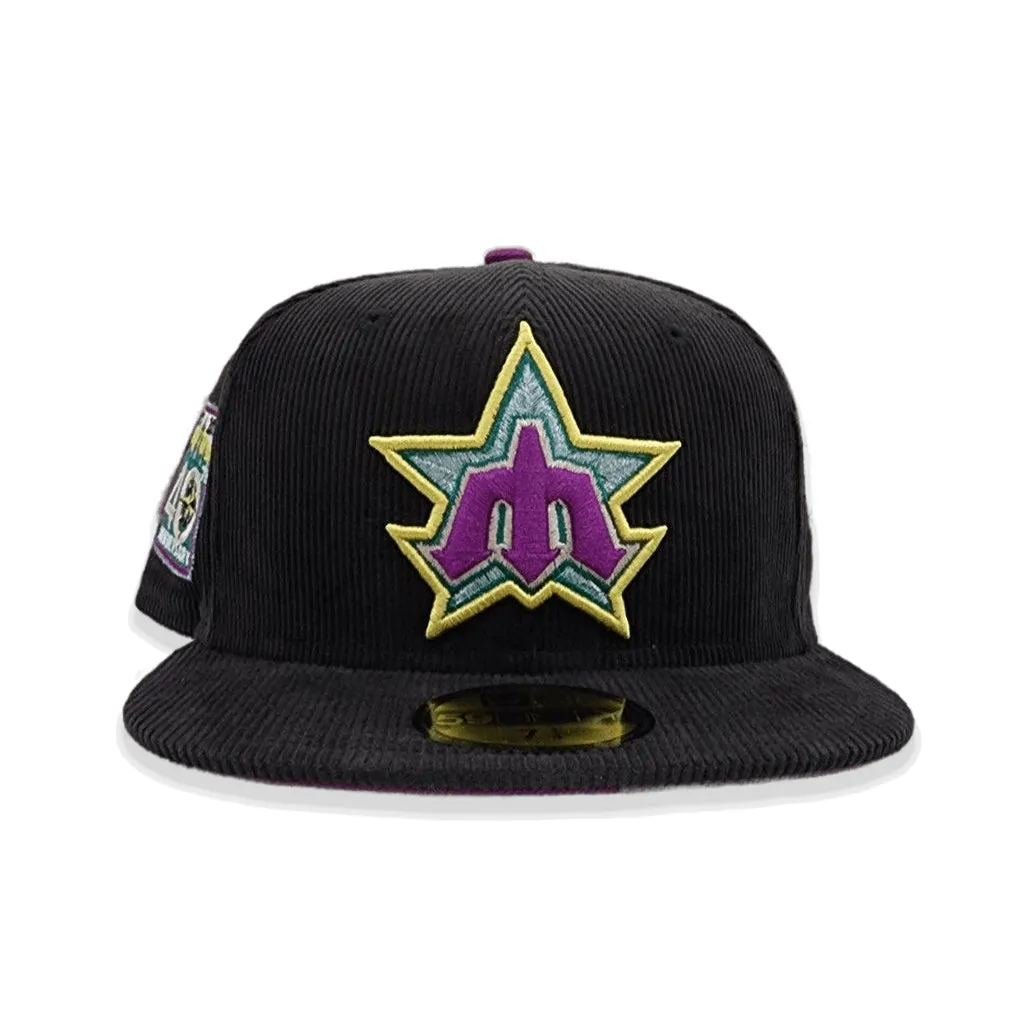 Black Corduroy Seattle Mariners Grape Purple Bottom 40th Anniversary Side Patch New Era 59Fifty Fitted