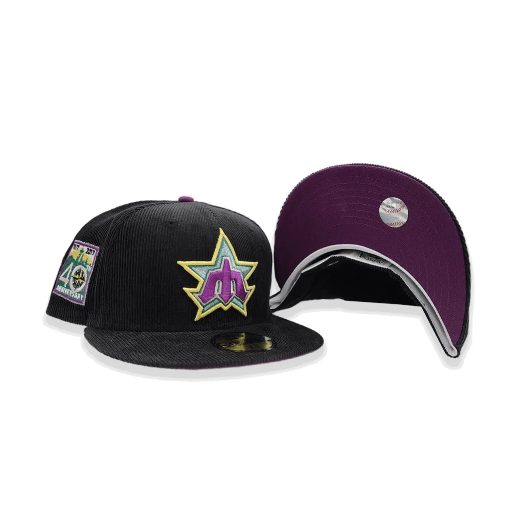 Black Corduroy Seattle Mariners Grape Purple Bottom 40th Anniversary Side Patch New Era 59Fifty Fitted
