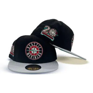 Black Corduroy Seattle Mariners Light Gray Visor Aqua Bottom 20th Anniversary Side Patch New Era 59Fifty Fitted