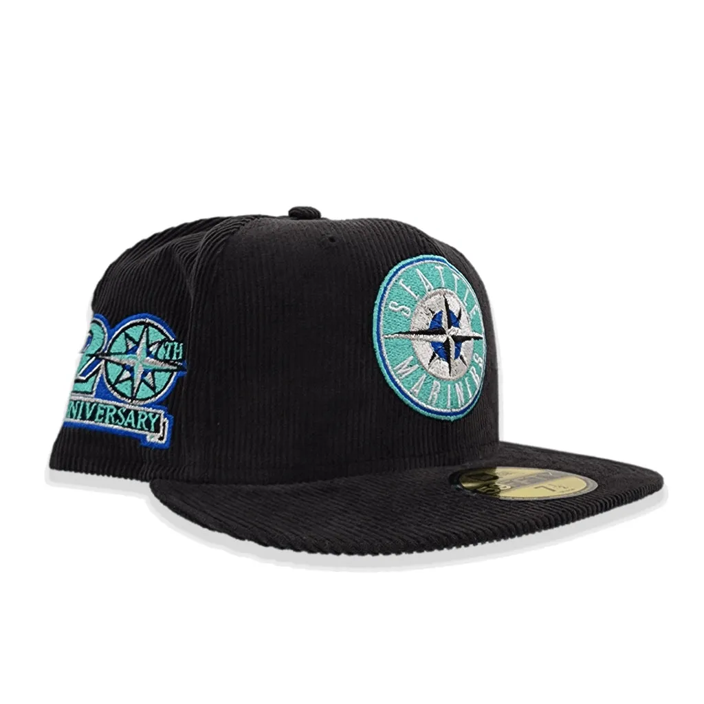 Black Corduroy Seattle Mariners Mint Green Bottom 20th Anniversary Side Patch New Era 59Fifty Fitted
