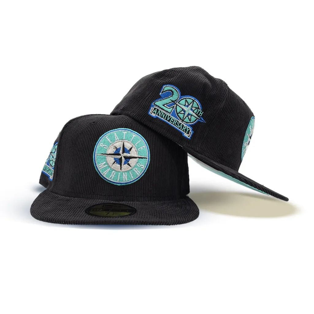 Black Corduroy Seattle Mariners Mint Green Bottom 20th Anniversary Side Patch New Era 59Fifty Fitted