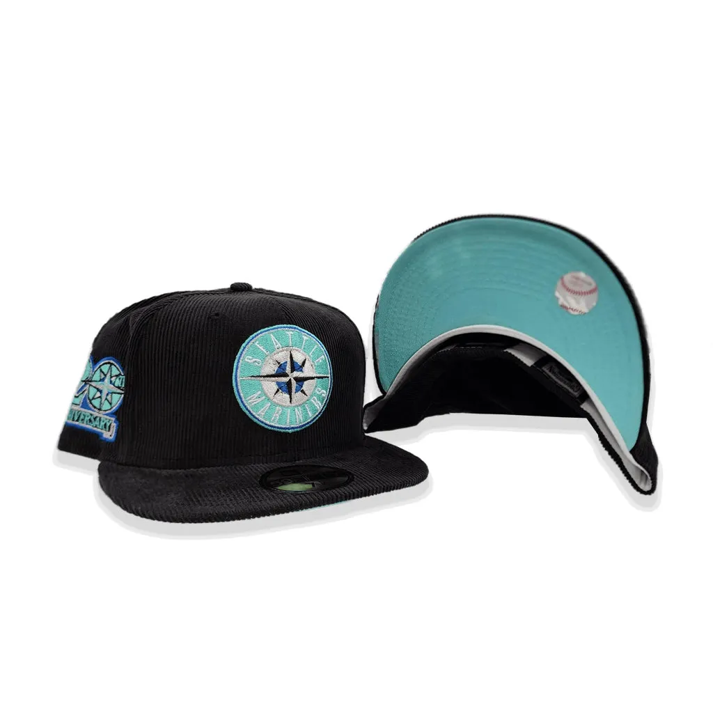 Black Corduroy Seattle Mariners Mint Green Bottom 20th Anniversary Side Patch New Era 59Fifty Fitted