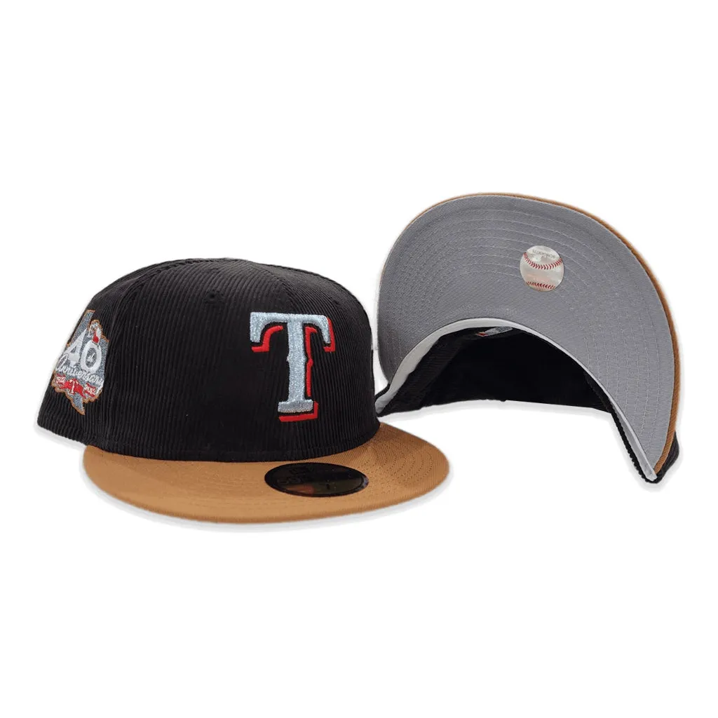 Black Corduroy Texas Rangers Bronze Visor Gray Bottom 40th Anniversary Side Patch New Era 59Fifty Fitted