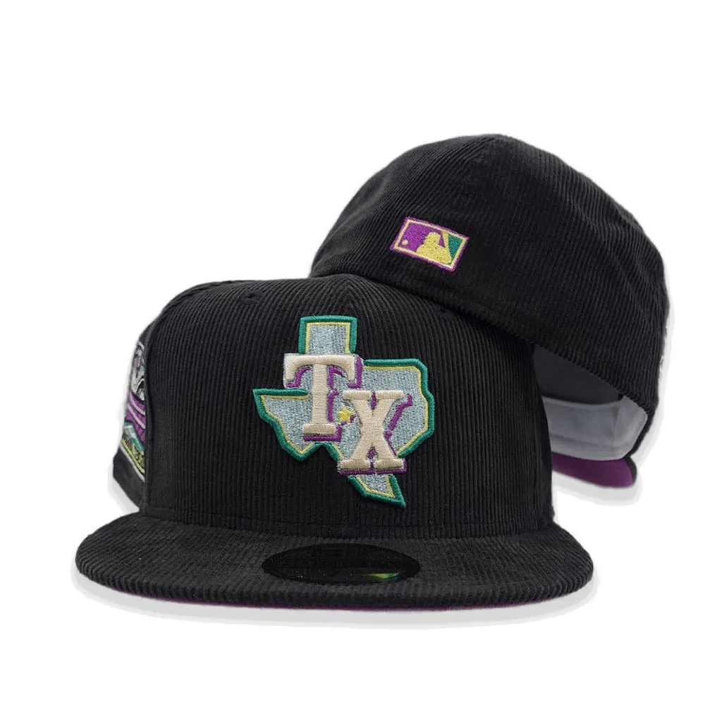 Black Corduroy Texas Rangers Grape Purple Bottom 2020 Inaugural Side Patch New Era 59Fifty Fitted