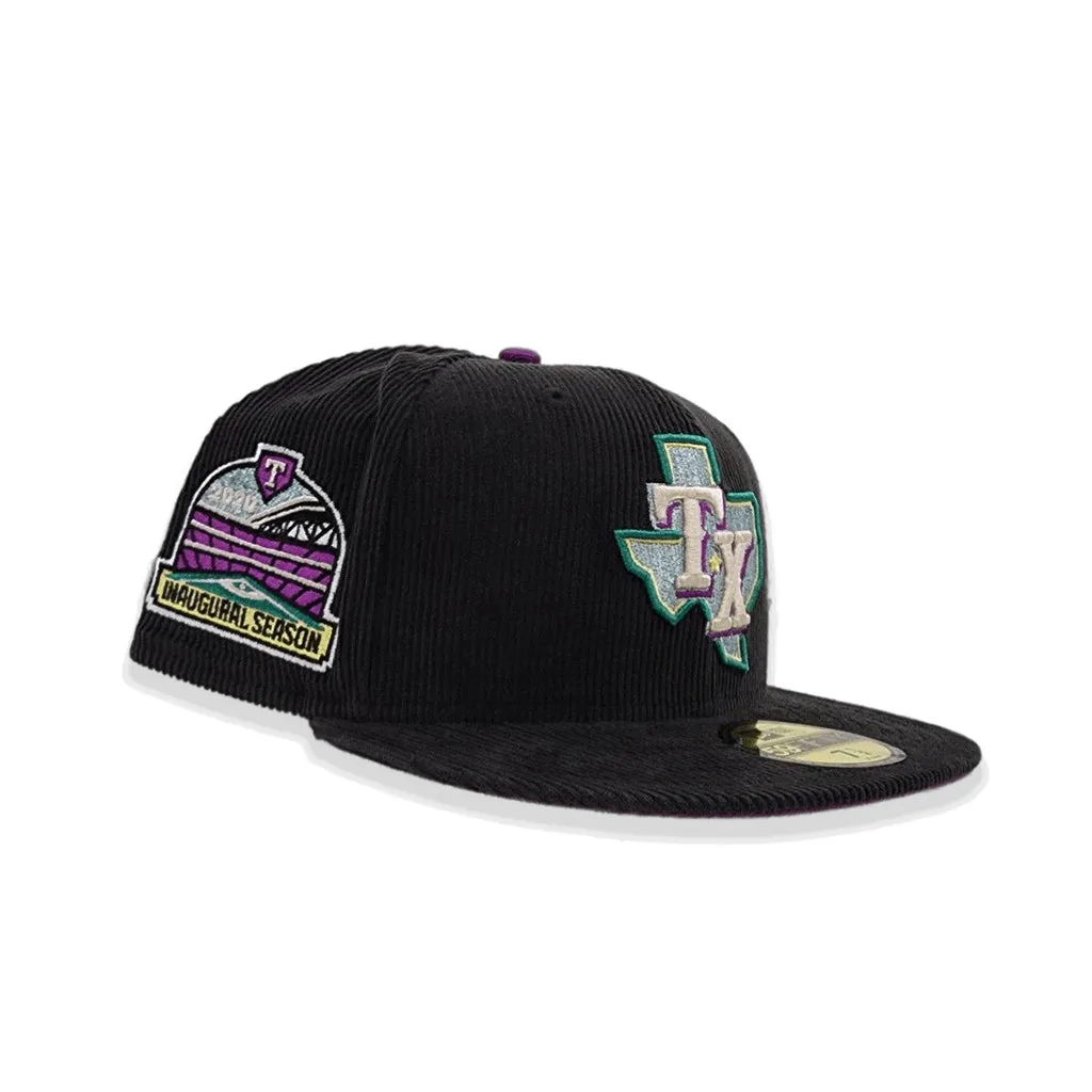 Black Corduroy Texas Rangers Grape Purple Bottom 2020 Inaugural Side Patch New Era 59Fifty Fitted