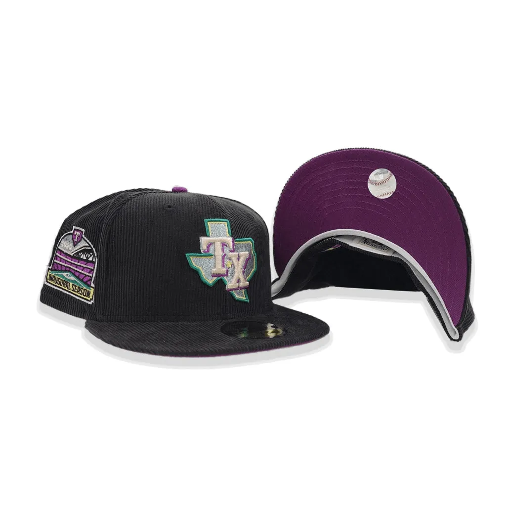 Black Corduroy Texas Rangers Grape Purple Bottom 2020 Inaugural Side Patch New Era 59Fifty Fitted