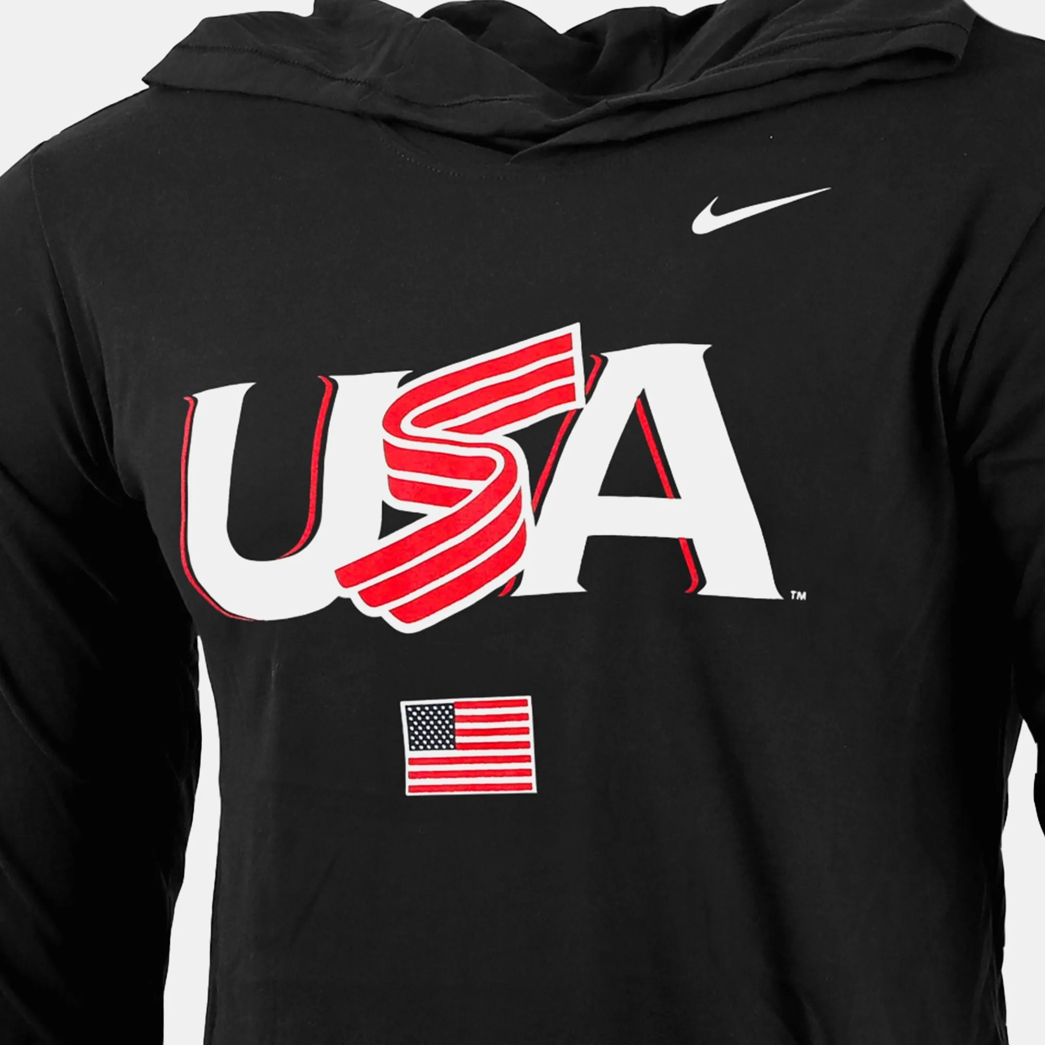 Black Jersey Logo Hooded Long Sleeve Tee