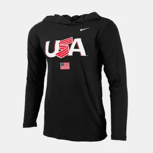 Black Jersey Logo Hooded Long Sleeve Tee