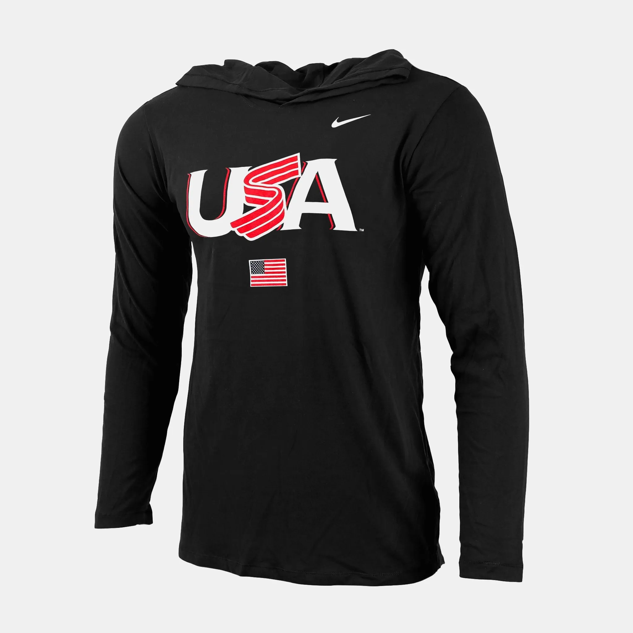 Black Jersey Logo Hooded Long Sleeve Tee