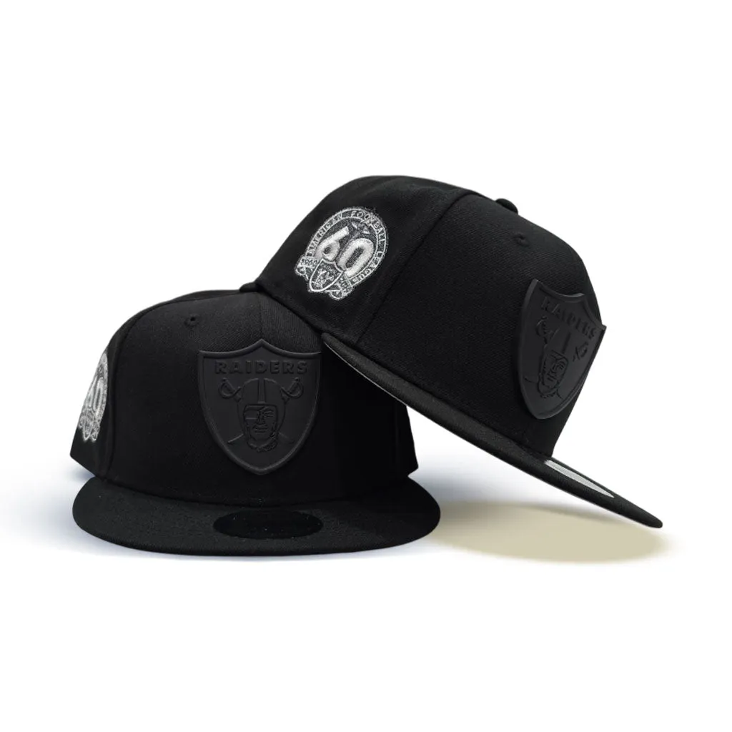 Black Las Vegas Raiders Black Visor Gray Bottom 60th Anniversary Side Patch New Era Metal Badge 9Fifty Snapback