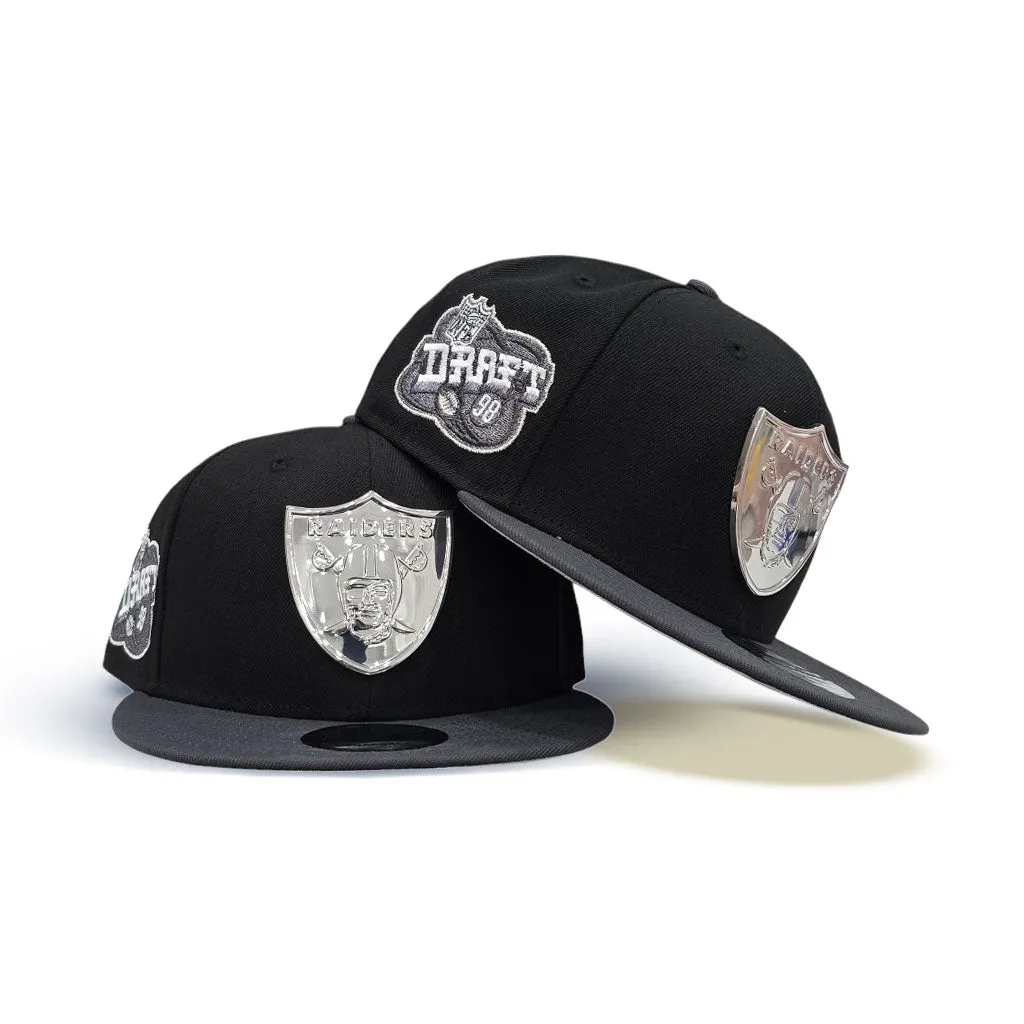 Black Las Vegas Raiders Dark Gray Visor Gray Bottom 1998 NFL Draft Side Patch New Era Silver Metal Badge 9Fifty Snapback