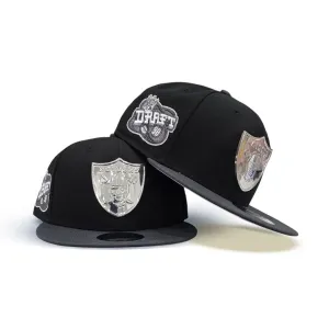 Black Las Vegas Raiders Dark Gray Visor Gray Bottom 1998 NFL Draft Side Patch New Era Silver Metal Badge 9Fifty Snapback