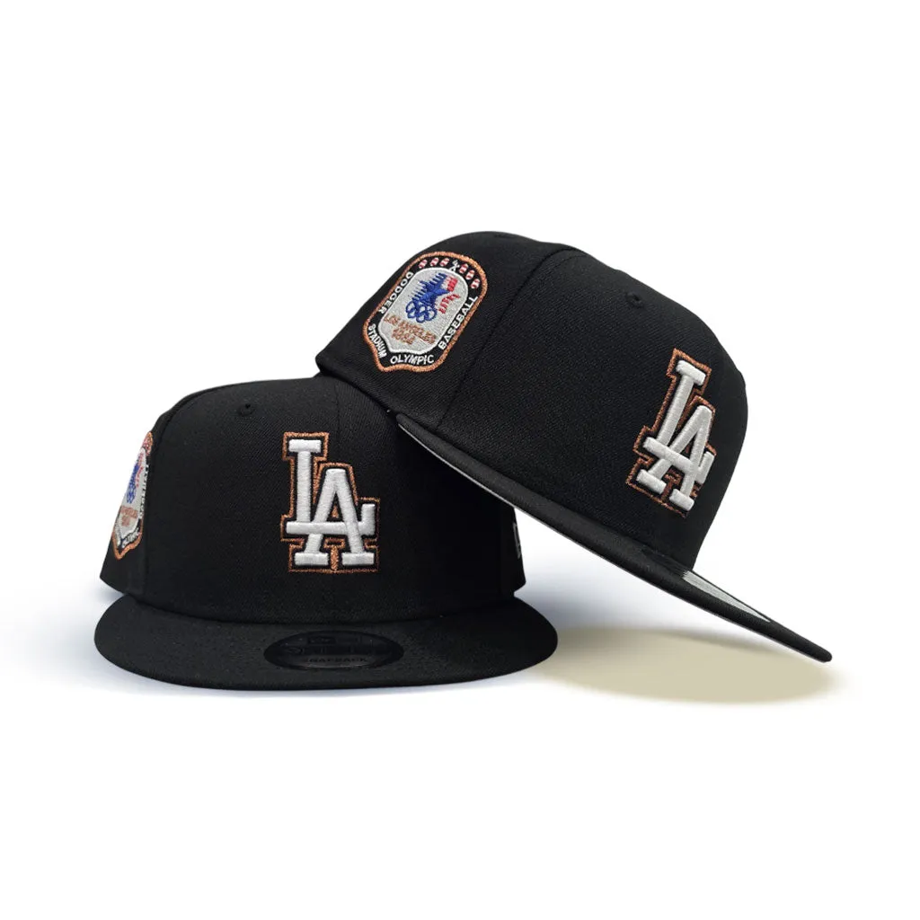 Black Los Angeles Dodgers Bronze Outline Gray Bottom 1984 Olympic Side Patch New Era 9Fifty Snapback