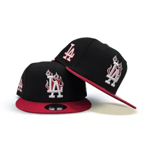 Black Los Angeles Dodgers Flame Logo Red Visor Gray Bottom LA Side Patch New Era 9Fifty Snapback