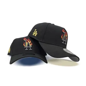 Black Los Angeles Dodgers Gold Flame Logo Curved Brim Gray Bottom LA Side Patch New Era A-Frame 9Fifty Snapback