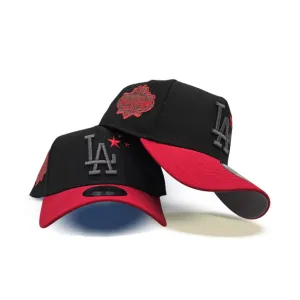 Black Los Angeles Dodgers Three Stars Logo Red Curved Brim Gray Bottom 40th Anniversary New Era A-Frame 9Fifty Snapback