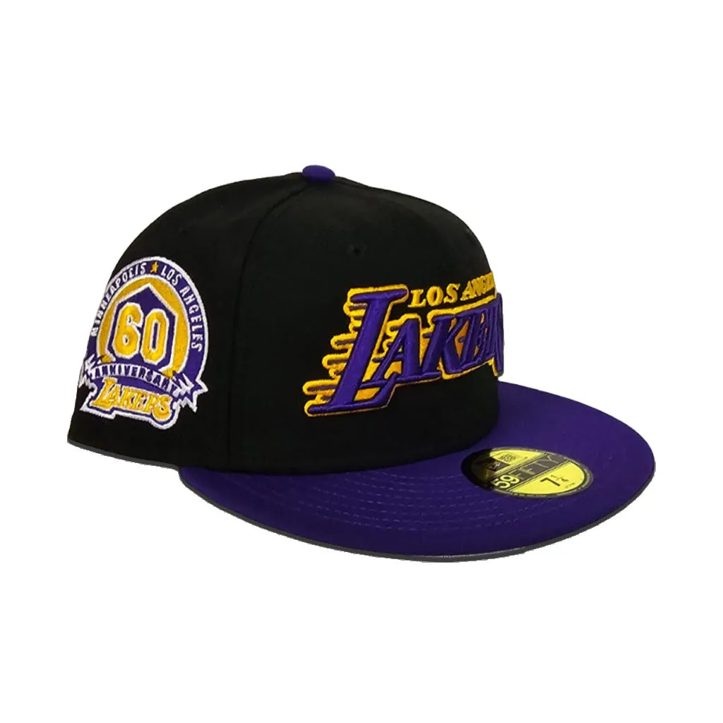 Black Los Angeles Lakers Purple Visor Gray Bottom 60th Anniversary Side Patch New Era 59Fifty Fitted