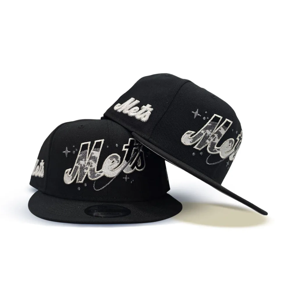 Black New York Mets Space Logo Gray Bottom Mets Script Side Patch New Era 9Fifty Snapback