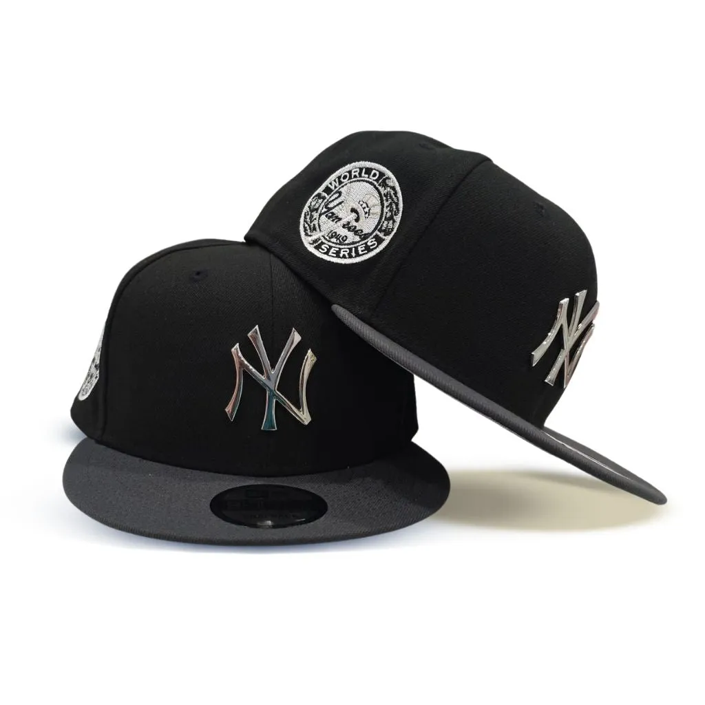 Black New York Yankees Silver Metal Badge Dark Gray Visor Gray Bottom 1949 World Series Side Patch New Era 9Fifty Snapback