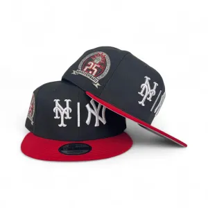 Black New York Yankees x New York Mets Red Brim Gray Bottom Subway Series 25th Anniversary Side Patch New Era 9Fifty Snapback
