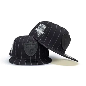 Black Pinstripe Las Vegas Raiders Gray Visor 2020 Inaugural Season New Era Black Metal Badge 9Fifty Snapback