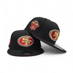 Black San Francisco 49ers Red Bottom 75th Anniversary Side Patch New Era 9Fifty Snapback