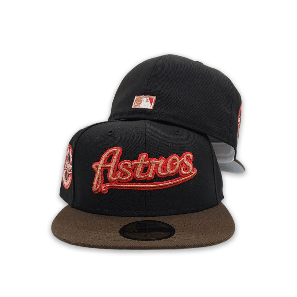 Black Script Houston Astros Brown Visor Gray Bottom Celebrating 45 Years Side Patch New Era 59Fifty Fitted