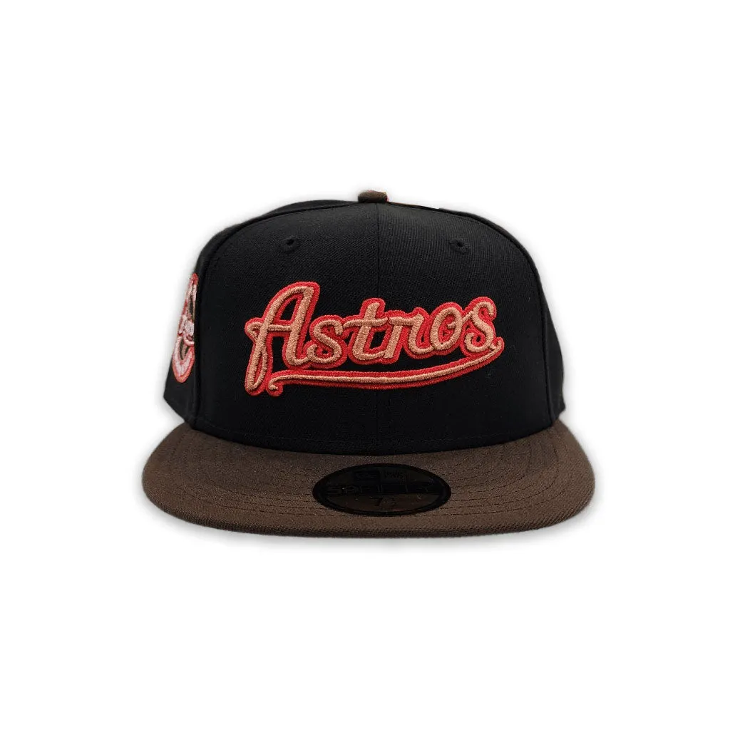 Black Script Houston Astros Brown Visor Gray Bottom Celebrating 45 Years Side Patch New Era 59Fifty Fitted