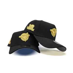 Black Toronto Blue Jays Gold Logo Curved Brim Gray Bottom 10th Season Side Patch New Era 9Forty A-Frame Snapback