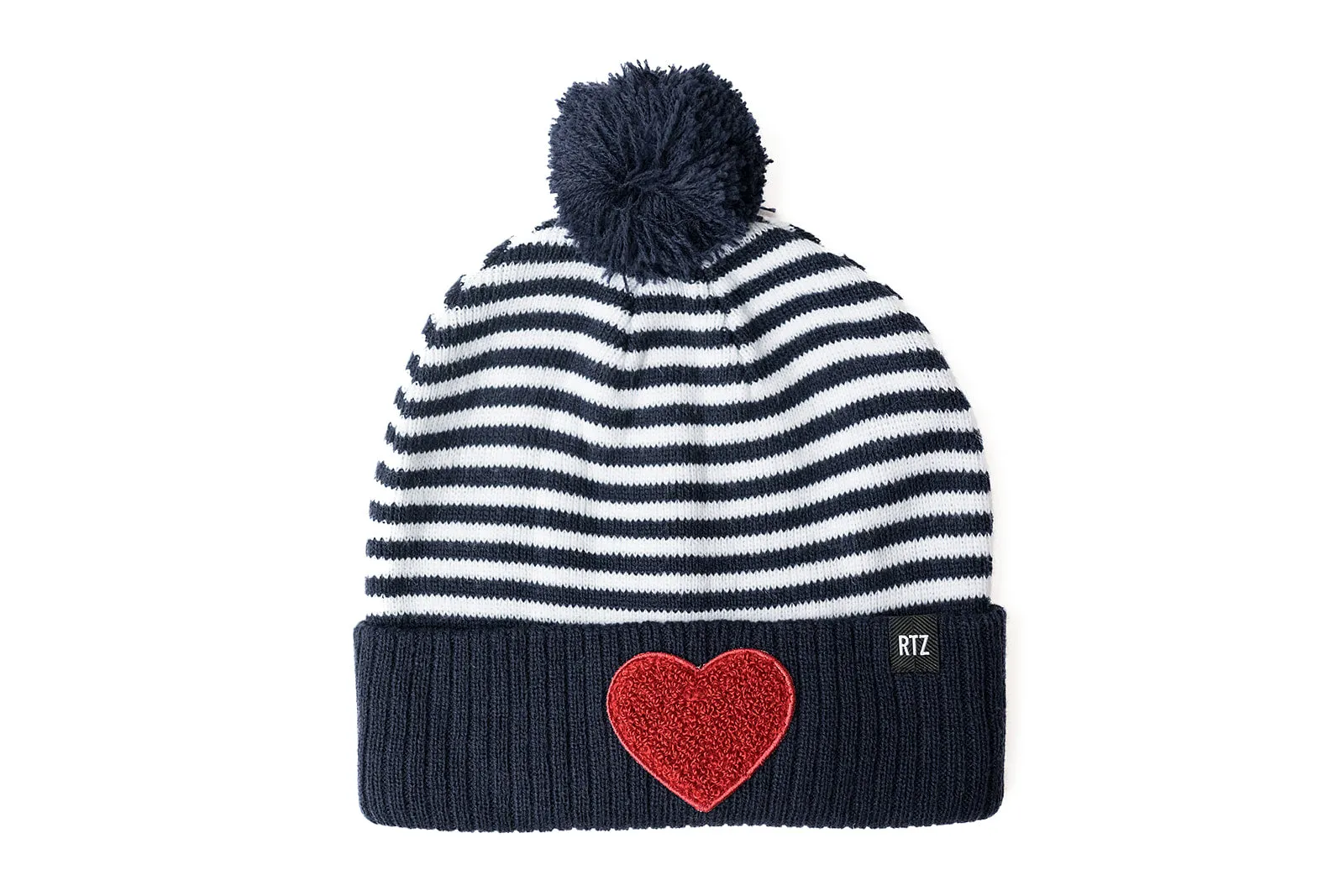 Blue & White Stripe Terry Heart Pom Pom