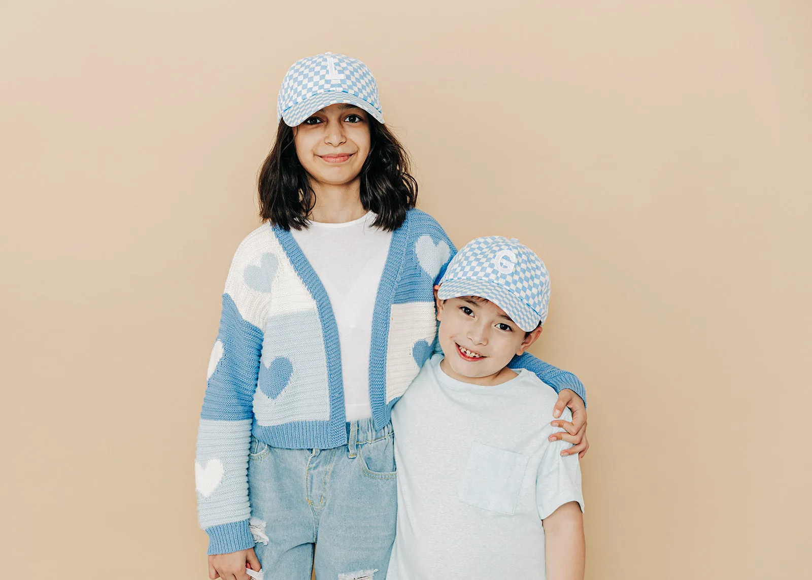 Blue Checker Letter Baseball Hat