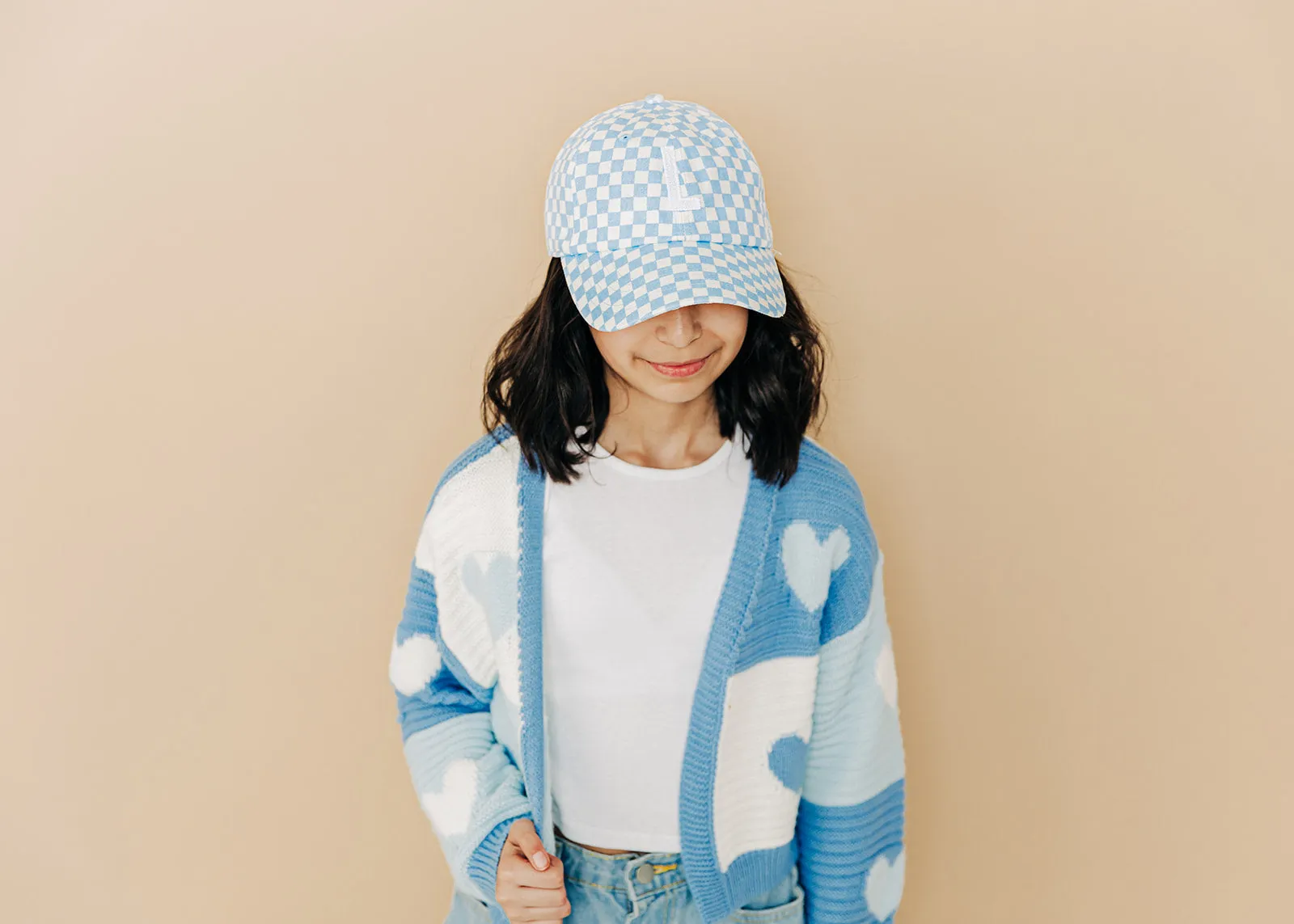 Blue Checker Letter Baseball Hat