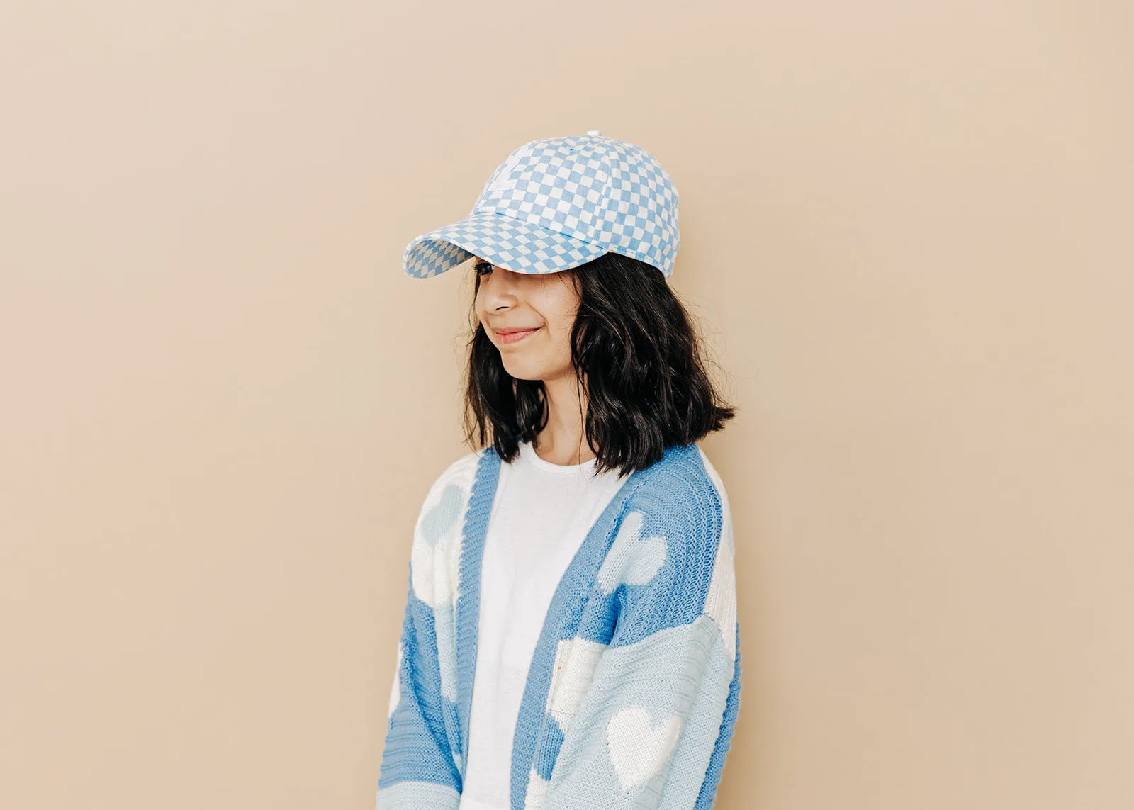 Blue Checker Letter Baseball Hat