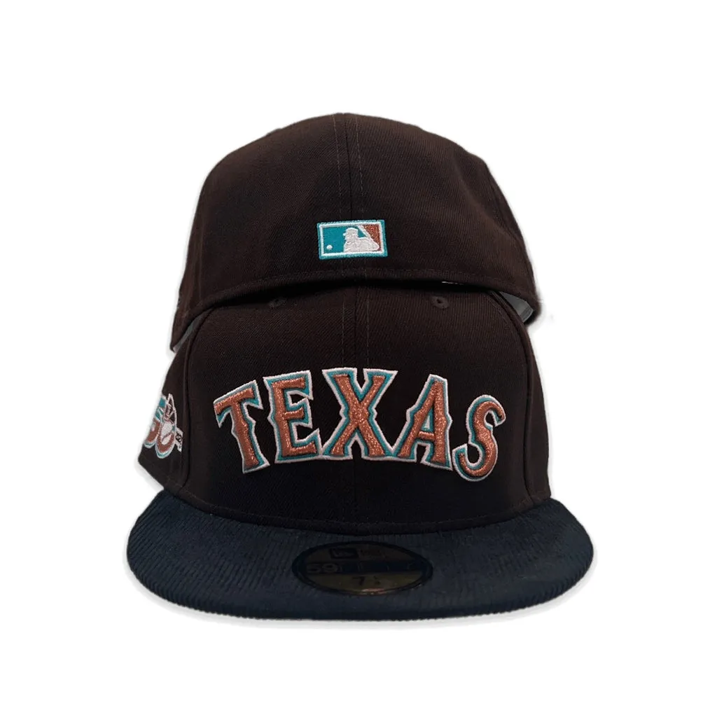 Brown Texas Rangers Black Corduroy Visor Camel Bottom 50th Anniversary Side Patch New Era 59Fifty Fitted
