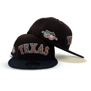 Brown Texas Rangers Black Corduroy Visor Camel Bottom 50th Anniversary Side Patch New Era 59Fifty Fitted