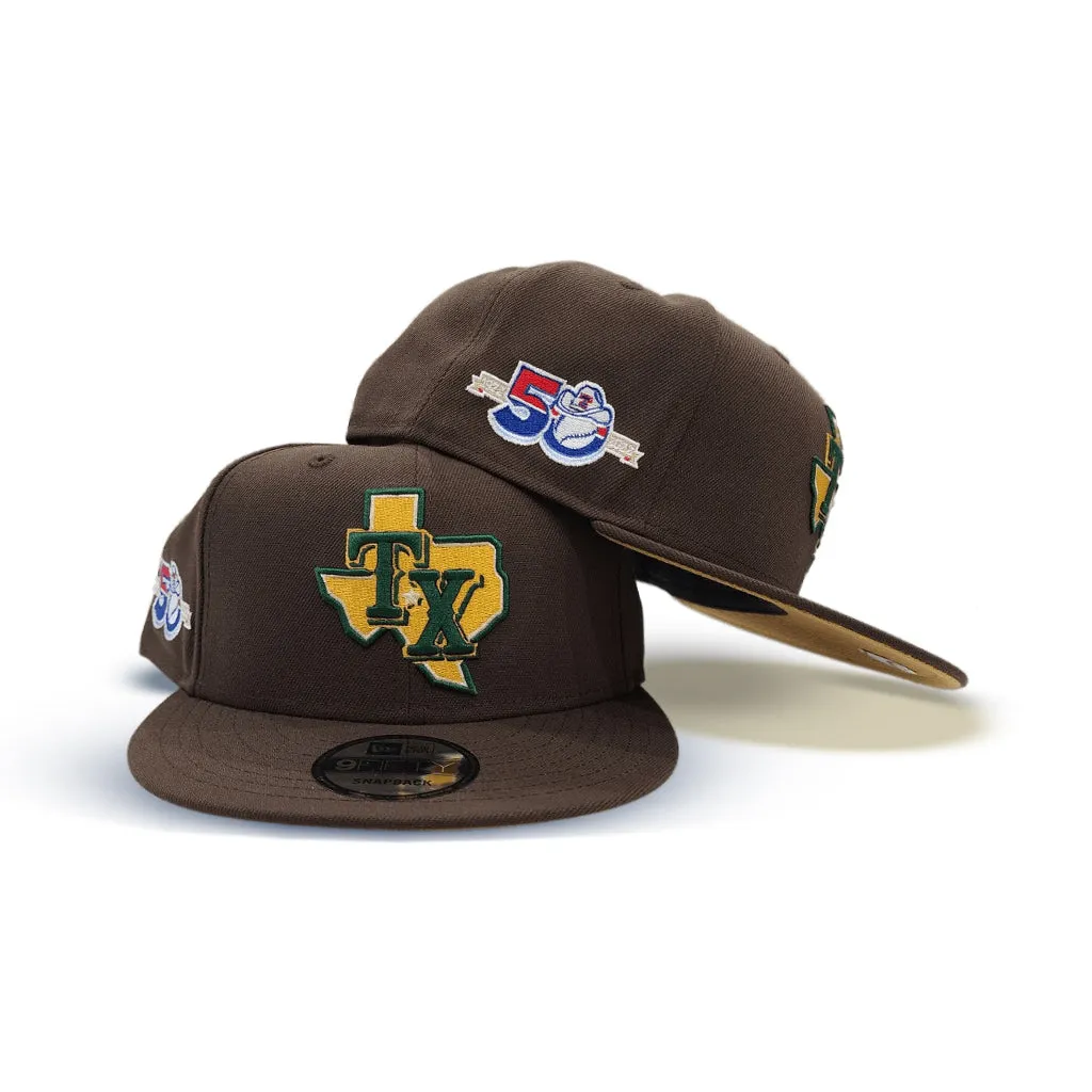 Brown Texas Rangers Tan Bottom 50th Anniversary Side Patch New Era 9Fifty Snapback