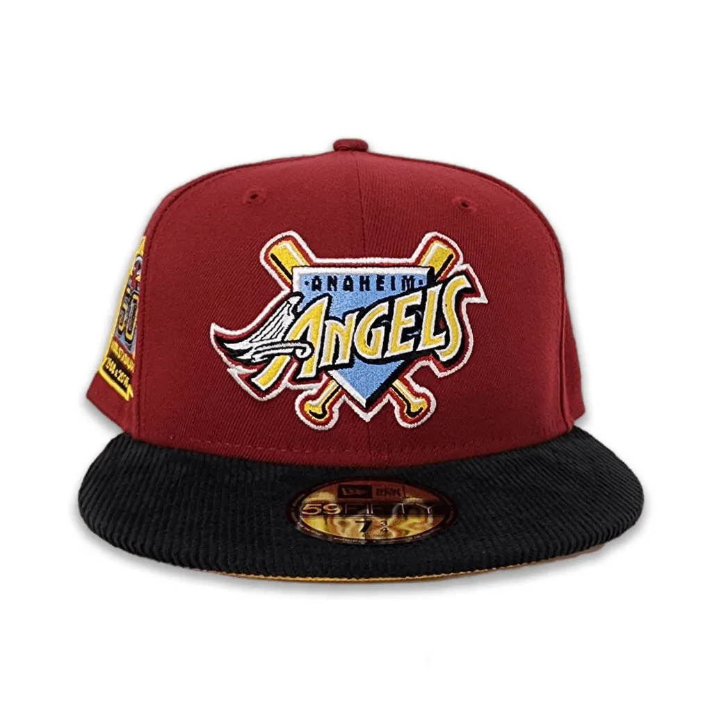 Burgundy Los Angeles Angels Black Corduroy Visor Yellow Bottom 50th Anniversary Side Patch New Era 59Fifty Fitted