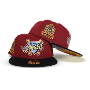 Burgundy Los Angeles Angels Black Corduroy Visor Yellow Bottom 50th Anniversary Side Patch New Era 59Fifty Fitted