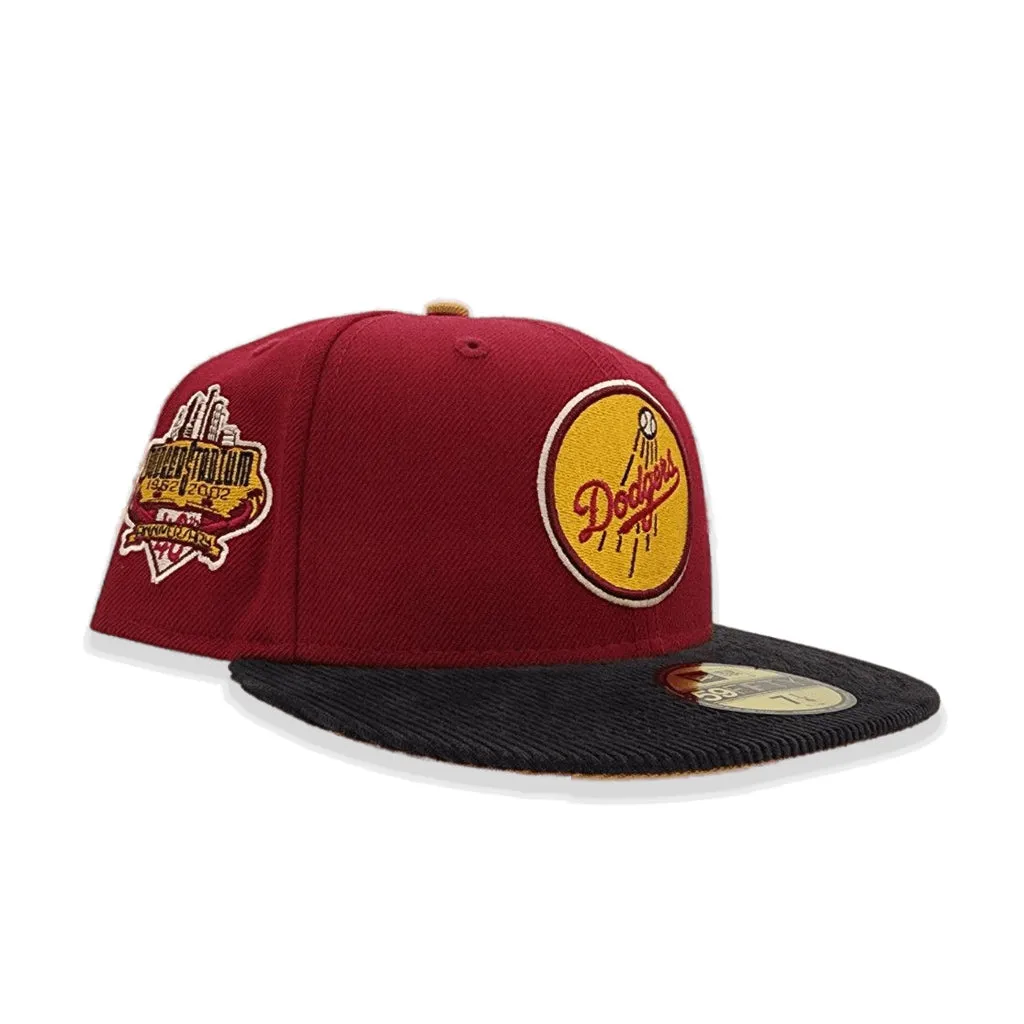 Burgundy Los Angeles Dodgers Black Corduroy Visor Tan Bottom 40th Anniversary Side Patch New Era 59Fifty Fitted