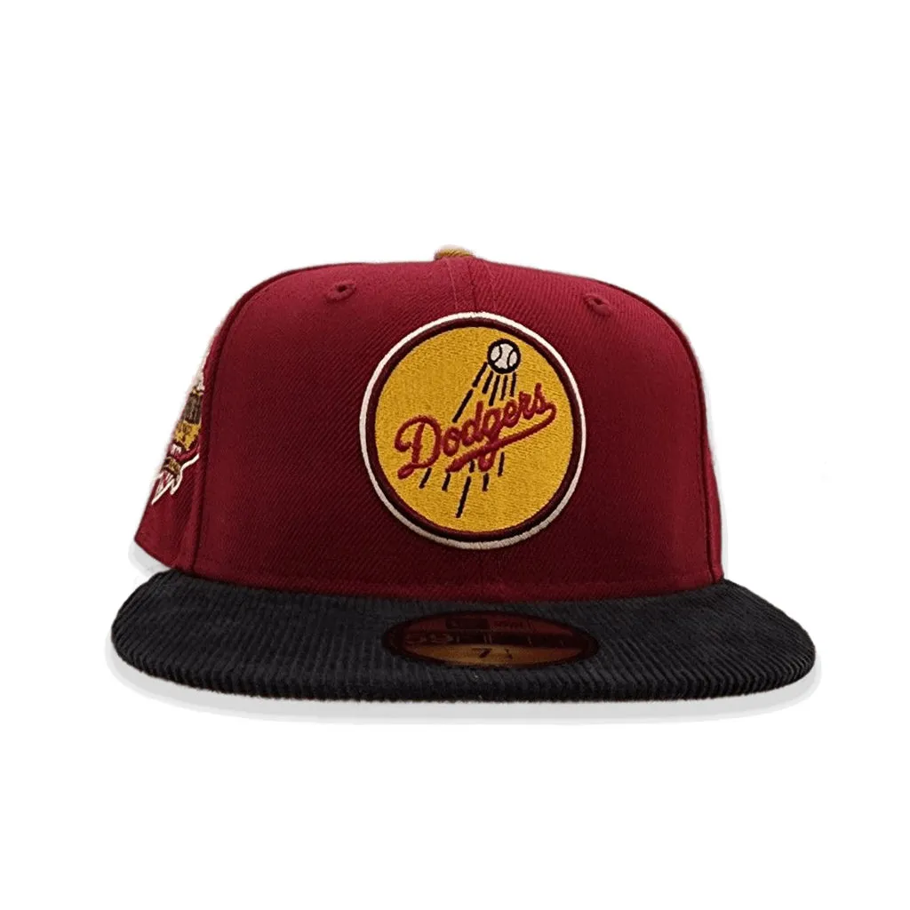 Burgundy Los Angeles Dodgers Black Corduroy Visor Tan Bottom 40th Anniversary Side Patch New Era 59Fifty Fitted