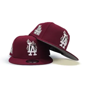 Burgundy Los Angeles Dodgers Flame Logo Gray Bottom LA Side Patch New Era 9Fifty Snapback