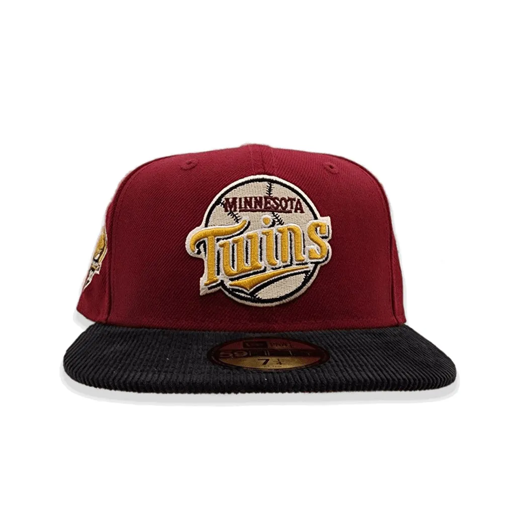 Burgundy Minnesota Twins Black Corduroy Visor Tan Bottom 30th Anniversary Side Patch New Era 59Fifty Fitted