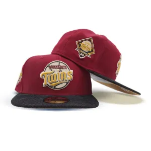 Burgundy Minnesota Twins Black Corduroy Visor Tan Bottom 30th Anniversary Side Patch New Era 59Fifty Fitted
