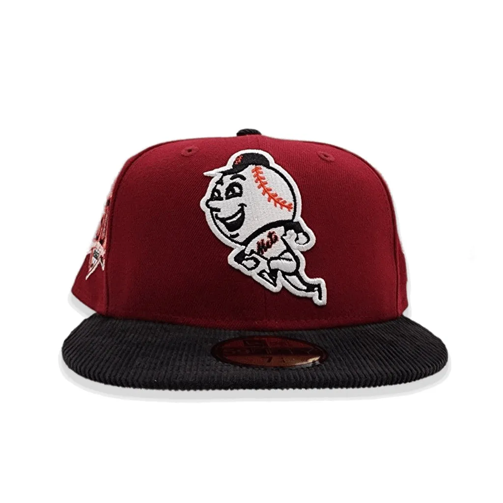 Burgundy New York Mr. Mets Black Corduroy Visor Gray Bottom 60th Anniversary Side Patch New Era 59Fifty Fitted