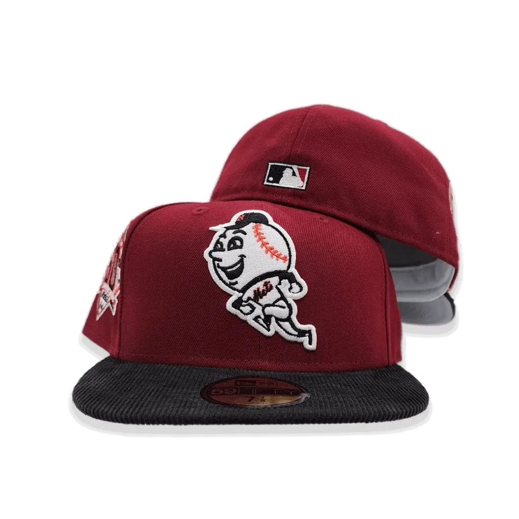 Burgundy New York Mr. Mets Black Corduroy Visor Gray Bottom 60th Anniversary Side Patch New Era 59Fifty Fitted