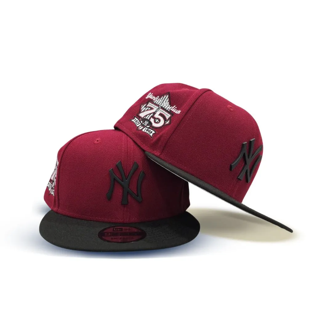 Burgundy New York Yankees Black Metal Badge Black Visor Silver Bottom 75th Anniversary Side Patch New Era 9Fifty Snapback