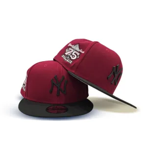 Burgundy New York Yankees Black Metal Badge Black Visor Silver Bottom 75th Anniversary Side Patch New Era 9Fifty Snapback