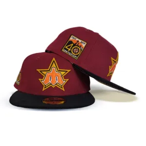 Burgundy Seattle Mariners Black Corduroy visor Tan Bottom 40th Anniversary Side Patch New Era 59Fifty Fitted