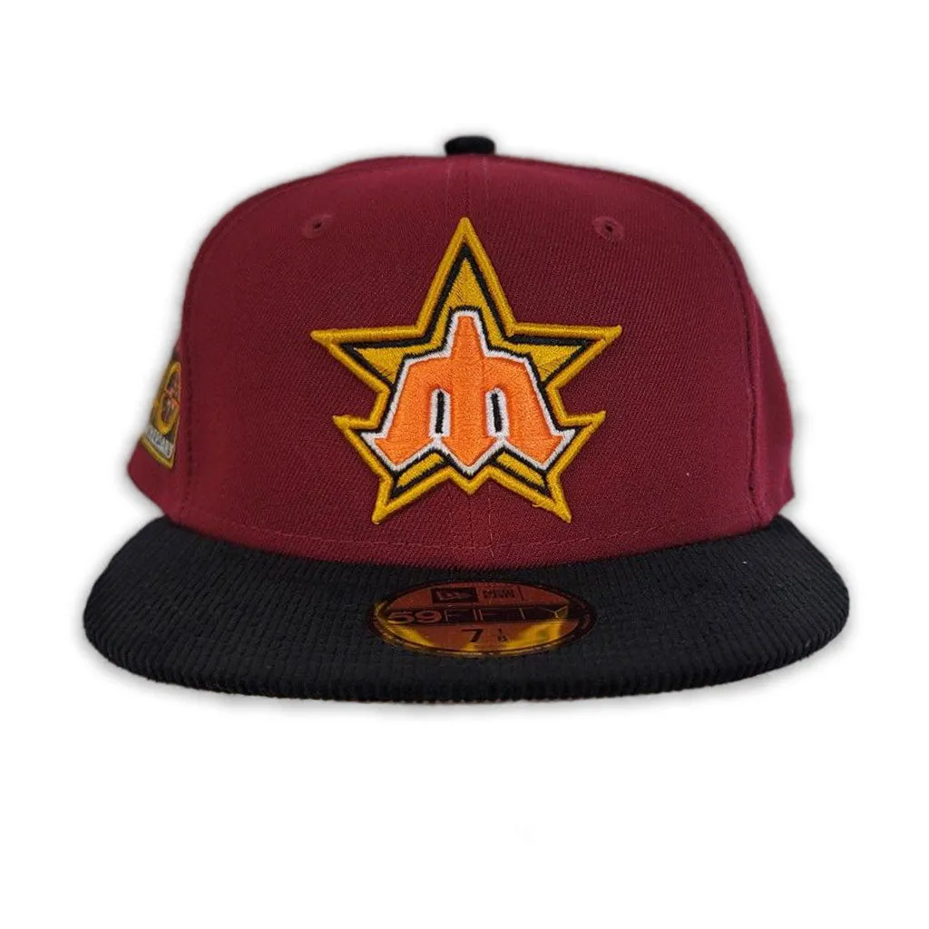 Burgundy Seattle Mariners Black Corduroy visor Tan Bottom 40th Anniversary Side Patch New Era 59Fifty Fitted
